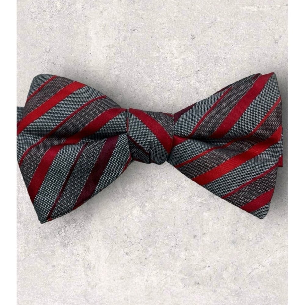 ALFANI Polyester Bow Tie Gray Red Striped W:2.6" EUC
